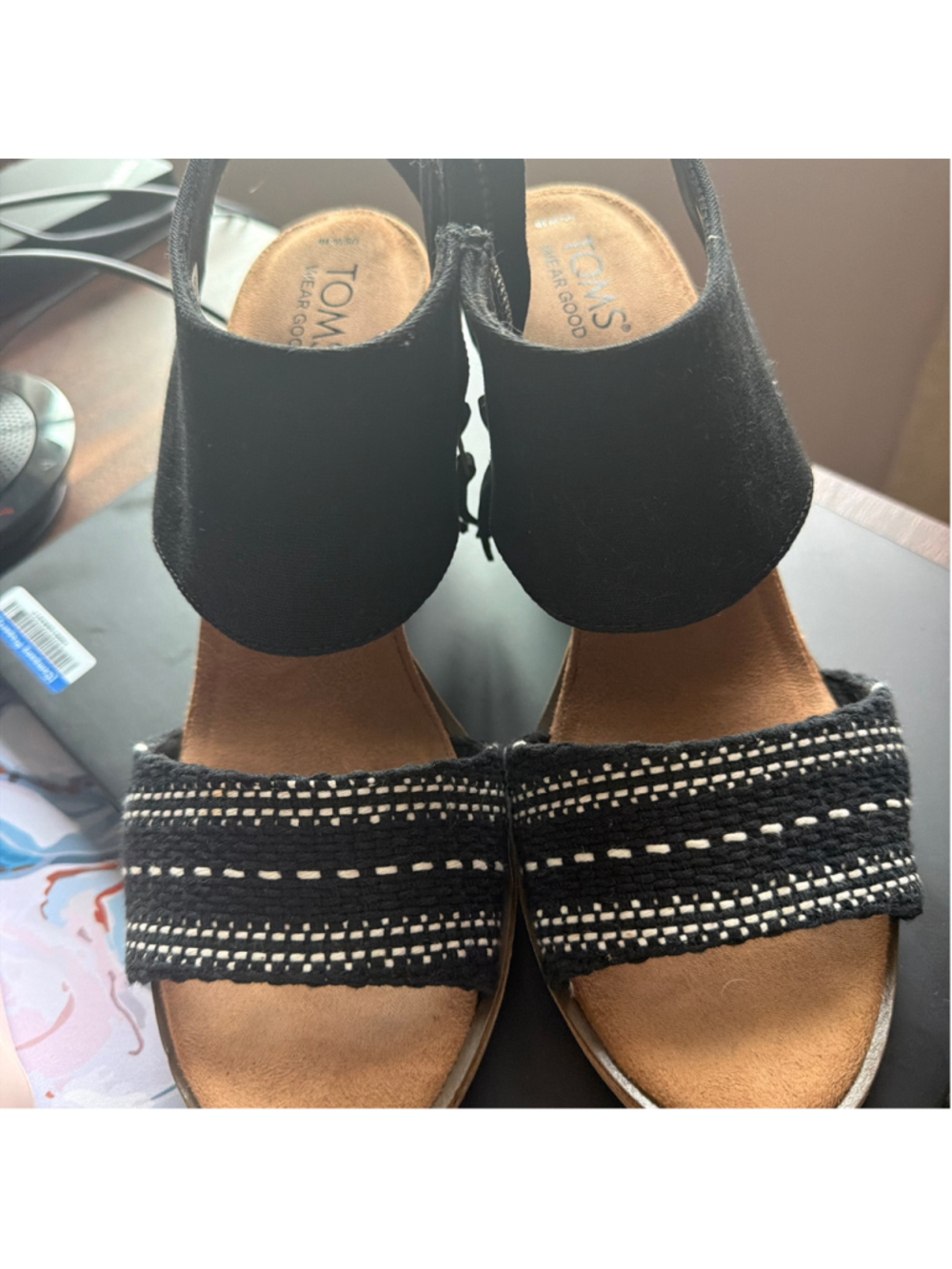 Women's TOMS Wedge Sandals Black and White Size 10